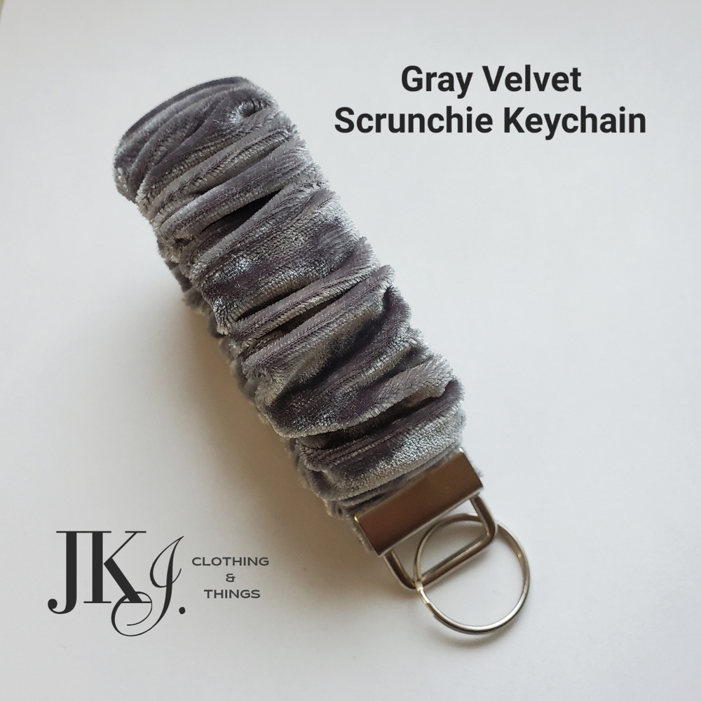 Gray Velvet Scrunchie Wristlet Keychain. Handmade. New.